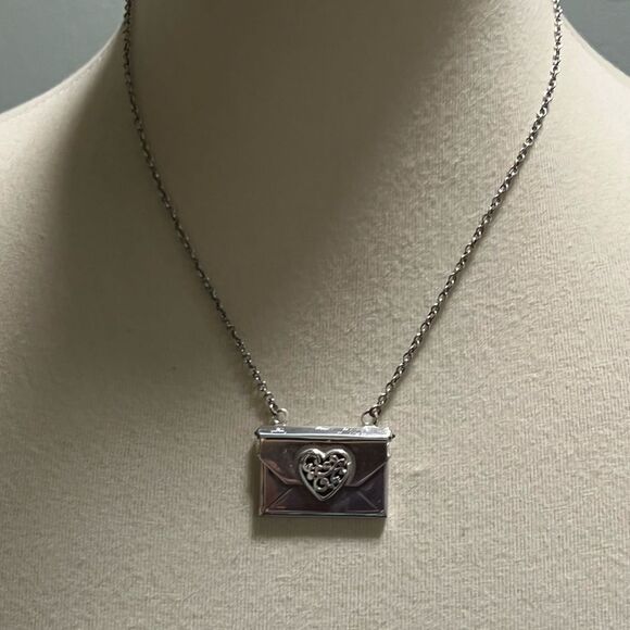Brighton Silver Heart Envelope With Post Card Inside Necklace #BJNK - Picture 1 of 10